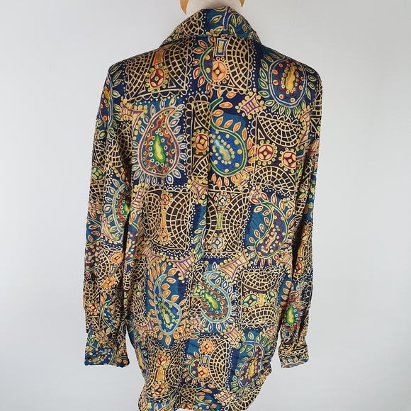 Vintage retro funky print long sleeve shirt top M L - Picture 2 of 9
